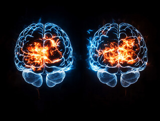 Illuminated Human Brain  Dual Hemisphere  Neural Activity  Energy  Mind Power  Abstract Co