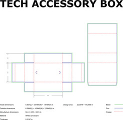 Technical drawing of a diecut tech accessory box with labeled dimensions suitable for packaging and manufacturing needs.