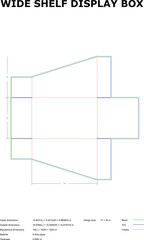 A detailed vector illustration of a wide shelf display box packaging template perfect for retail branding and product placement