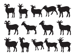 Fototapeta premium Set of black goat silhouette on transparent background