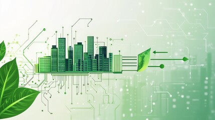 Obraz premium Green city, sustainable technology, leaf, circuit, future, urban, environment, eco-friendly, presentation