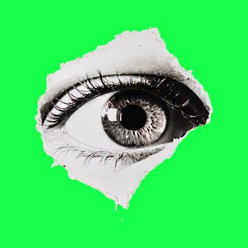 Ripped paper blinking eye animation, transparent 4K video, green screen
