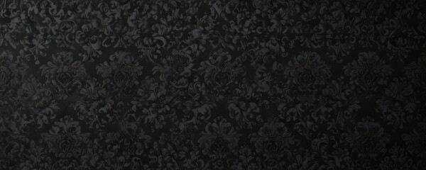 Fototapeta premium Black damask pattern, swirling flourishes, deep shadows , graphics, brocade