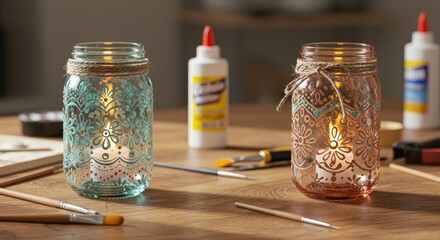 Hand painted decorative glass jars