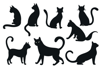 collection of cats silhouette isolated vector on white background