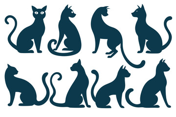 collection of cats silhouette isolated vector on white background