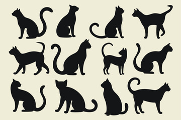 collection of cats silhouette isolated vector on white background