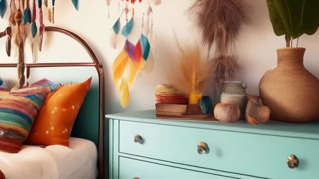 Boho-G&auml;stezimmer mit Vintage-Kommode und Traumf&auml;ngern