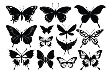 Naklejka premium Flying butterflies silhouette black set isolated on white background