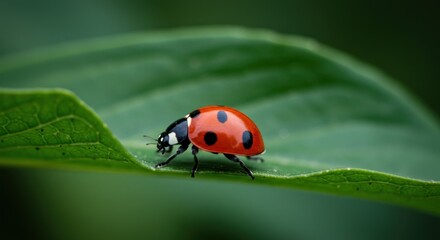 Ladybug on green leaf