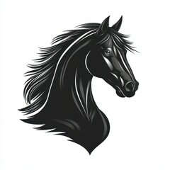 Elegant black horse head portrait showcasing detailed mane and expressive eyes