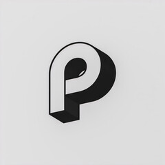 3D rendering of the letter P in black and white on a white background.