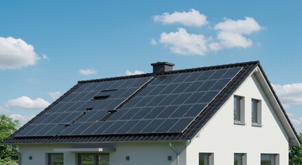 Modern house with solar panels on roof