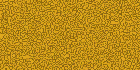 Monochrome reaction diffusion seamless pattern. Abstract background. Organic line art endless wallpaper. Black and yellow colors. Turing generative design. vector illustration