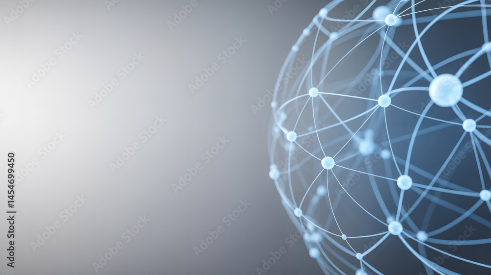 Poster abstract network sphere with connections on a gray background.