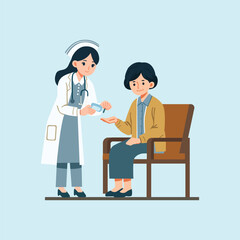 Flat vector illustration of doctors, nurses, and patients in hospitals, clinics, pharmacies, dental checkups, vaccinations, and pediatric care scenes
