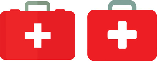 Fototapeta premium Two Red First Aid Kits Box For Medical Emergency Help Vector Illustration Concept