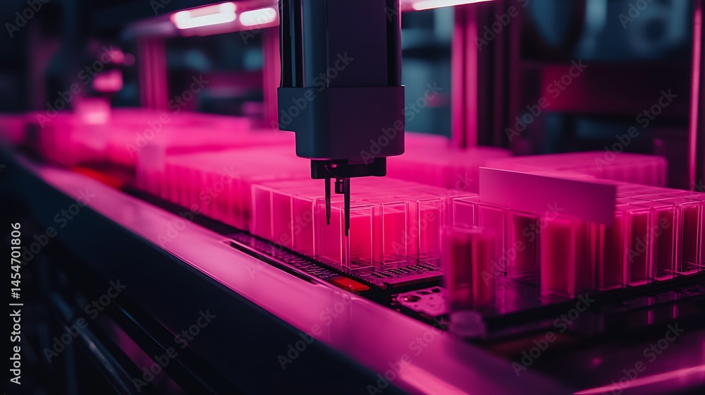Aufkleber advanced automated machinery in a vibrant lab setting, processing samples with precision and efficie