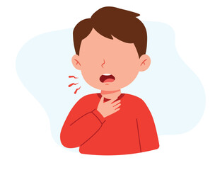 Cute Boy Coughing – Flat Design Illustration.