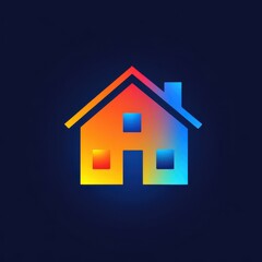 Modern design of a colorful house icon with gradient shades on a dark background