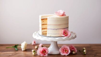 Elegant layered cake adorned with delicate pink flowers perfect for special occasions and sweet celebrations