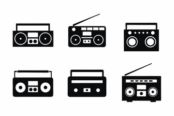 set of Boom box icon silhouette vector illustration