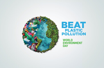 #BeatPlasticPollution, World Environment day concept 2025 3d tree background. 
