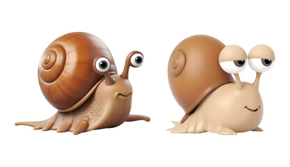 Obraz premium 3d rendering brown snail cartoon characters isolated on transparent background, PNG file add