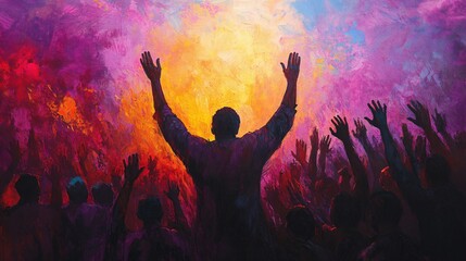 Man Raising Hands in Worship - Religious Artwork for Inspiration and Worship Services