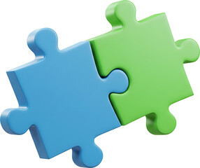Connected Jigsaw Puzzle Pieces: Blue & Green, 3D Rendered, Representing Teamwork & Solution Finding on Black Backdrop, Shiny & Smooth, for Business Illustrations