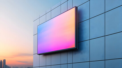 Large digital display on building exterior with vibrant colors for advertising and presentation