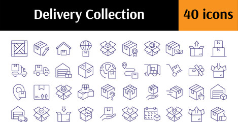 Collection of Line Icons of Box, Transportation, Delivery. Minimalistic Linear Pictogram for Web and Graphic Design, Apps, Banners, Social Network and Cards