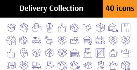 Box, Transportation, Delivery Outline Web Line Icons Collection. Minimalistic Linear Pictogram for Web and Graphic Design, Apps, Banners, Social Network and Cards