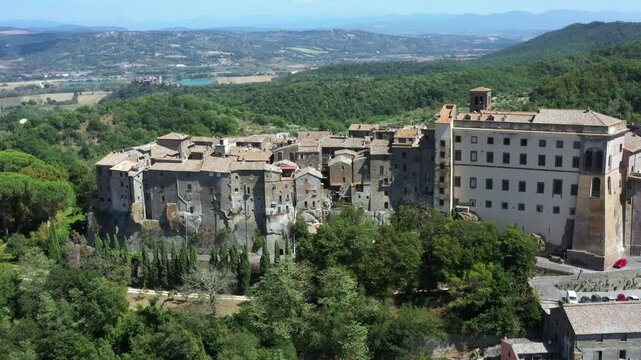 Aerial view of Bomarzo village. Viterbo province, Lazio, Italy