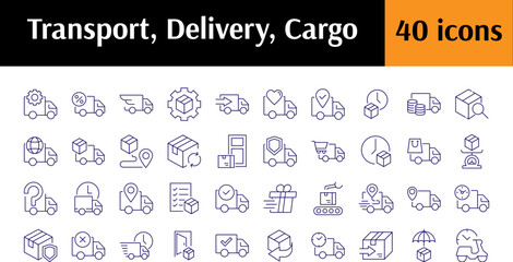 Delivery Truck, Van, Vehicle, Car Related Icon Set. Editable Stroke. Perfect for Web Sites, Books, Cards, Apps