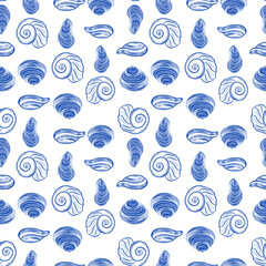 Seamless Nautical Pattern with Blue and White Marine Elements