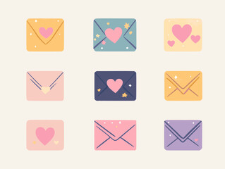 Cute Envelope Icons with Hearts &ndash; Love Letter Clipart