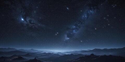 Fototapeta premium Deep midnight blue, myriads of twinkling stars, immense, star-dusted void , cosmic, dark