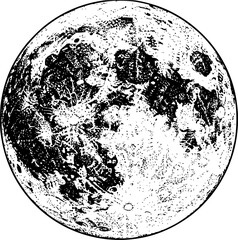 Antique style hand drawn line art and dot work full moon isolated. Boho chic tattoo or print design vector illustration