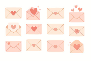 Cute Envelope Icons with Hearts &ndash; Love Letter Clipart