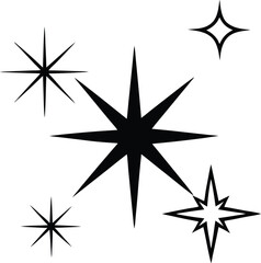 Minimalist Sparkle Icon Set – Hand Drawn Star Burst Symbols in Black Outline 