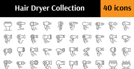 Pack of Line Icons of Hair Dryer. Minimalistic Linear Pictogram for Web and Graphic Design, Apps, Banners, Social Network and Cards