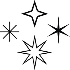 Fototapeta premium Minimalist Sparkle Icon Set – Hand Drawn Star Burst Symbols in Black Outline 