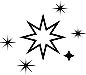 Obraz premium Minimalist Sparkle Icon Set – Hand Drawn Star Burst Symbols in Black Outline 