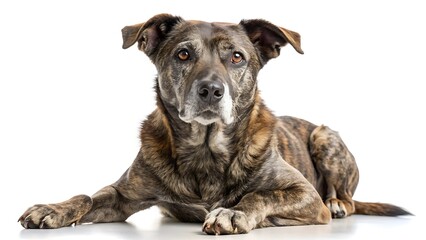 Naklejka premium Senior brindle mongrel isolated on white background