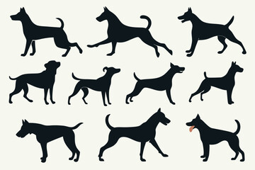 dogs set silhouette on white background, isolated, vector