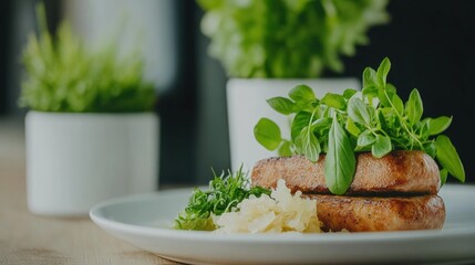 Savoring fresh ingredients gourmet dish presentation modern kitchen photography bright atmosphere close-up view