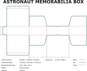 Astronaut Memorabilia Box Template Layout With Dimensions And Crease Guide