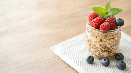 Healthy breakfast bowl with berries kitchen counter food photography natural light close-up nutrition benefits