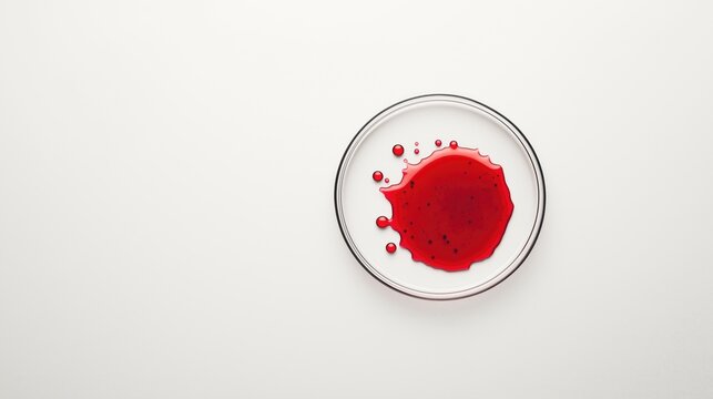 Petri dish with blood on a white background. Top view.